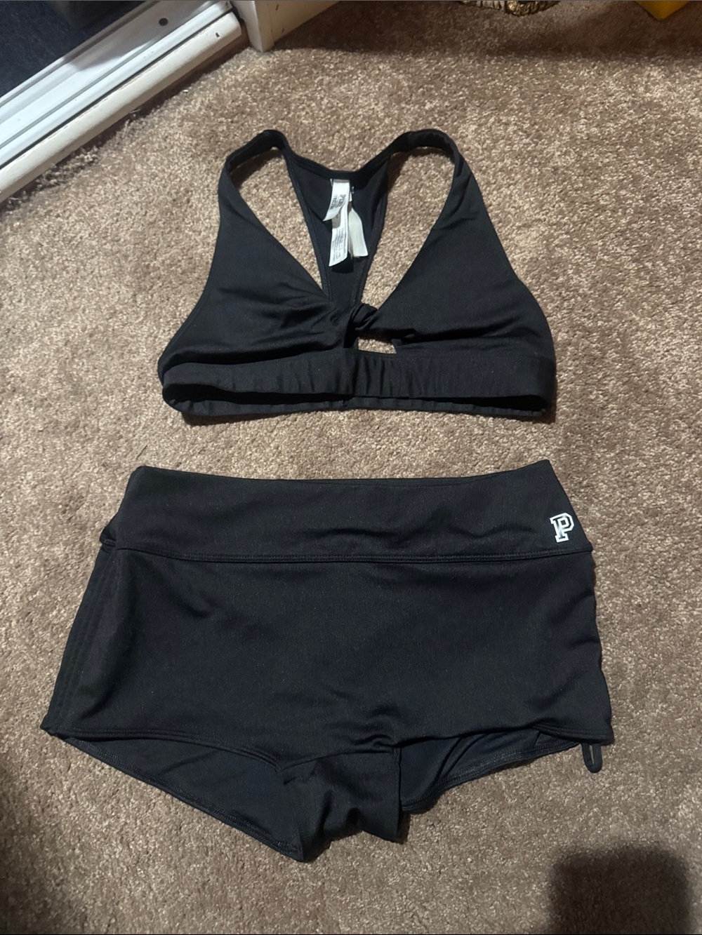 Black Padded Sports Bra and Athletic Shorts Set